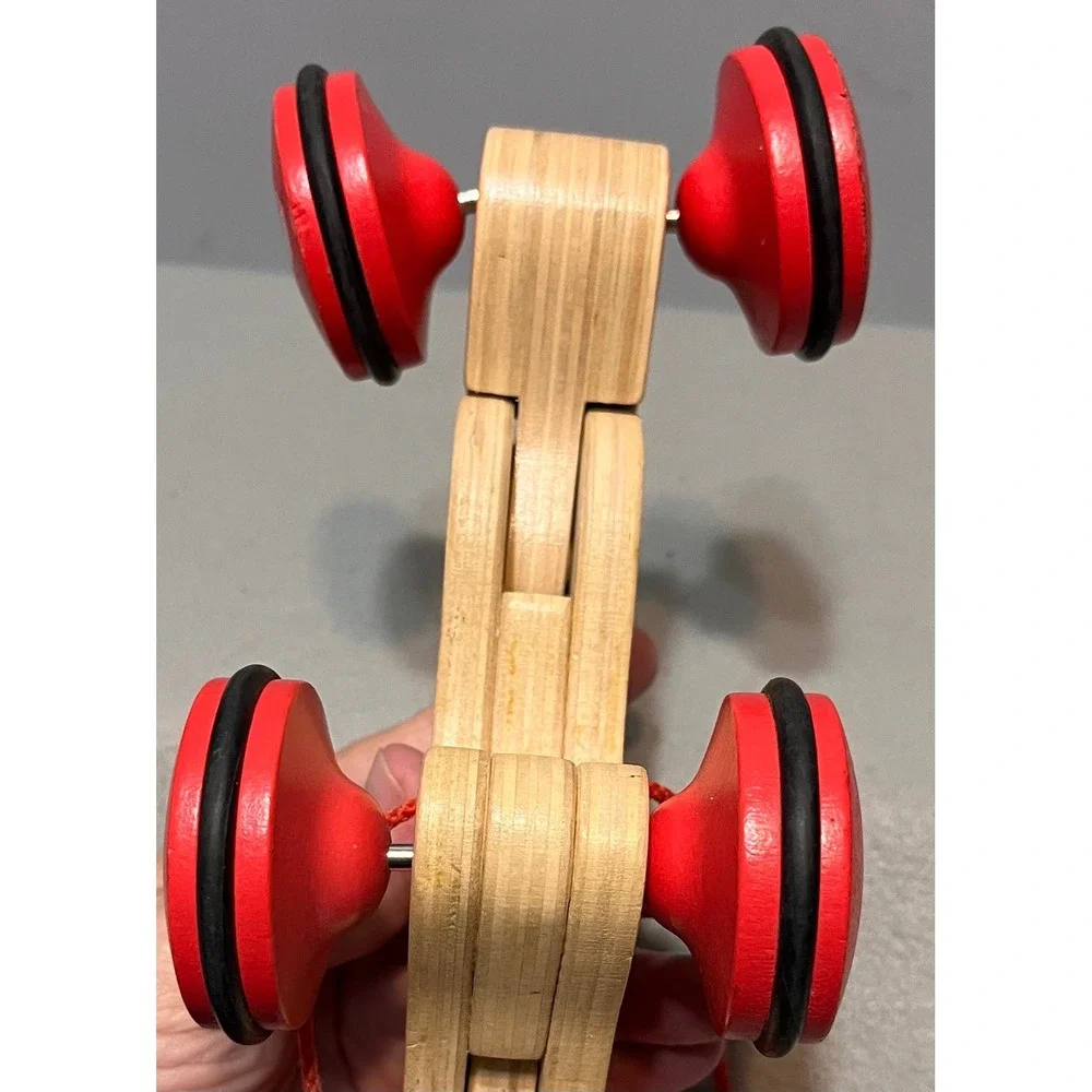 Hape Walk-A-Long Puppy Wooden Pull Toy Spotted Dog Red Orange E0347‎